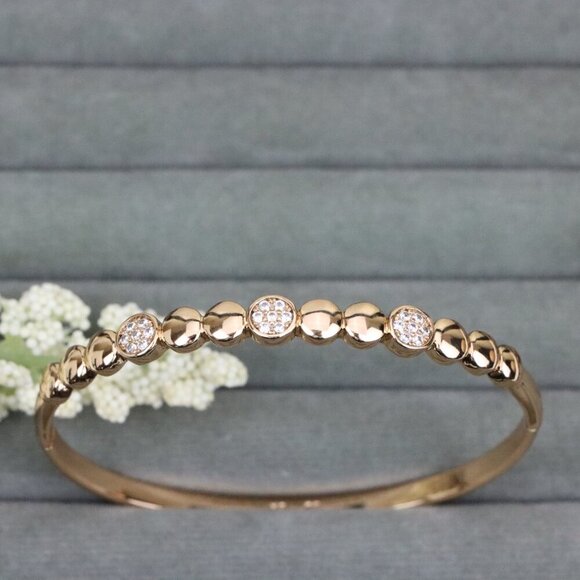 Elegant Rose Gold Bangle with Glossy Studded Circle Accents, XPBL0508 - Picture 10 of 12